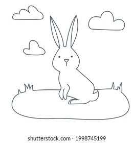 Children's coloring book hare on the lawn