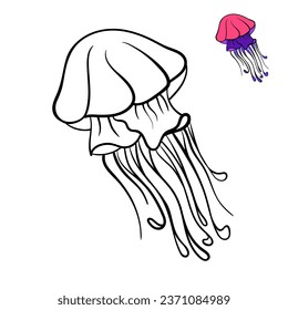 Children's coloring book with a picture of a jellyfish. Vector illustration, hand drawing
