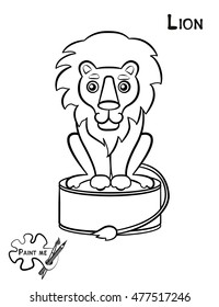 Children's coloring book that says Paint me. Lion