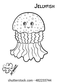 Children's coloring book that says Paint me. Sea life. Jellyfish