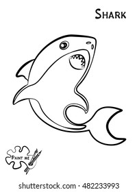 Children's coloring book that says Paint me. Sea life. Shark