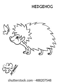 Children's coloring book that says Paint me. Hedgehog