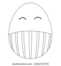 Childrens coloring books. Anthropomorphic happy happy easter egg man in striped pants. Vector black and white drawing