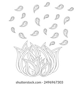 Childrens coloring books. A bonfire and ghosts, Halloween. Vector contour drawing
