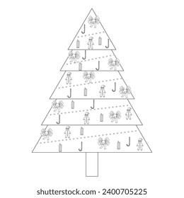 Childrens coloring books, A Christmas tree decorated with toys, Christmas