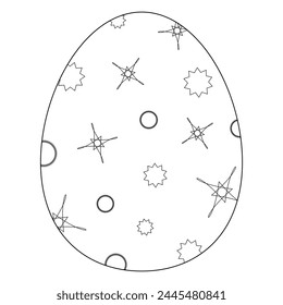 Childrens coloring books. The Easter egg is decorated with blotches and patterns of different shapes. Vector black and white drawing