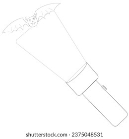 Children's coloring books: Flashlight with light beam and bat silhouette, Halloween