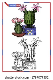 children's coloring. cacti with large flowers. doodle style new version vector