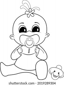 children's coloring character design baby girl with pacifier