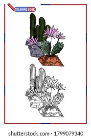 children's coloring. home cacti in pots. doodle style new version vector