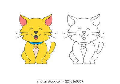 children's coloring illustration with cat vector template
