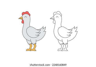 children's coloring illustration with chicken vector template