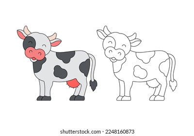 ilustración de color para niños con plantilla de vector de vaca