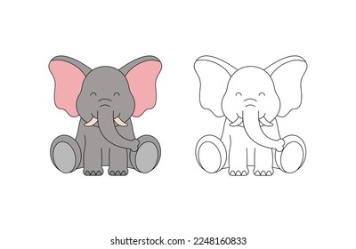 children's coloring illustration with elephant vector template