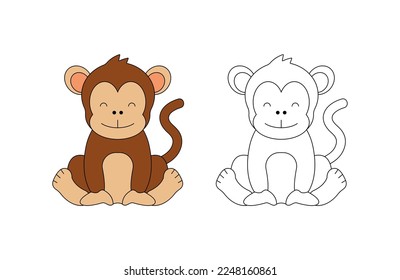 children's coloring illustration with monkey vector template