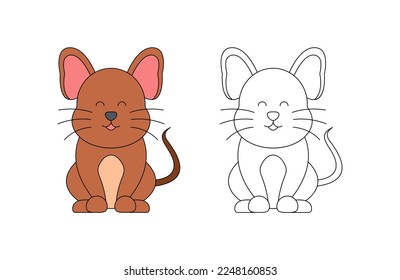 children's coloring illustration with mouse vector template