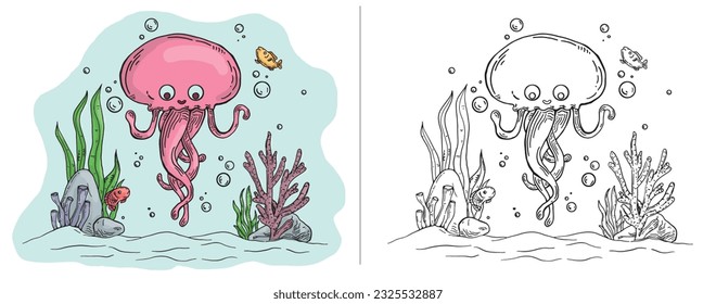 children's coloring illustration with octopus