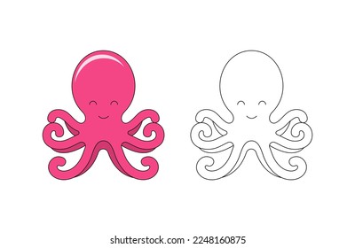 children's coloring illustration with octopus vector template