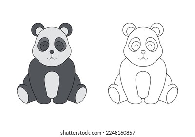 children's coloring illustration with panda vector template