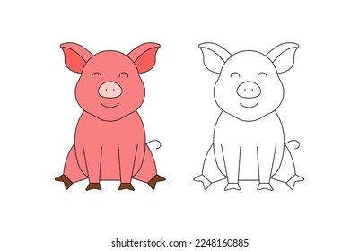 ilustración de color para niños con plantilla de vector de cerdo