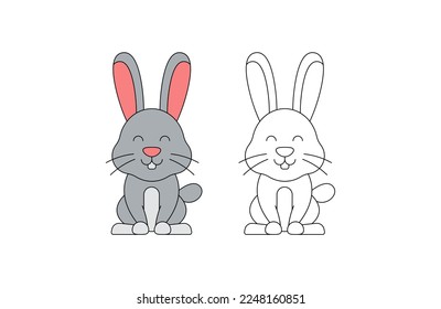 children's coloring illustration with rabbit vector template
