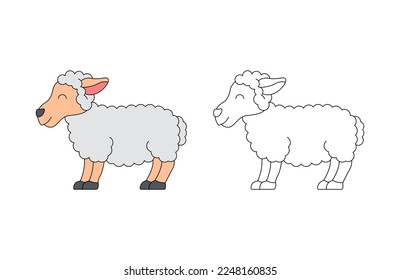 children's coloring illustration with sheep vector template