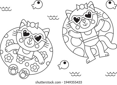 Children's coloring. Kids in the pool