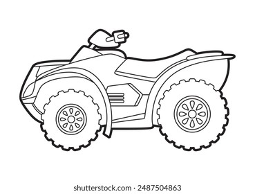 Children's coloring page ATV. Funny vector illustration. Graphic element. Black outline sketch illustrated isolated on a white background. Quad bike