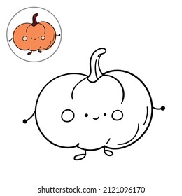 Children's coloring page from the book about vegetables characters. Vector cute pumpkin linear isolate on white.