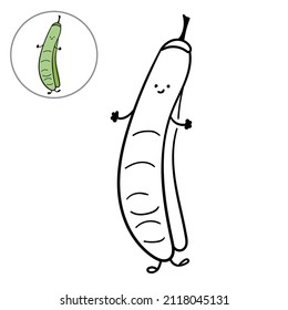 Childrens coloring page with cute bean pod character. Linear vector drawing black on white isolate.