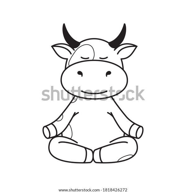 かわいい雄牛や牛 雄牛を使った 子ども向けのページ 丑とは 21年の中国 東暦のヨガのシンボル 白い背景に印刷可能なベクター画像ストックイラスト のベクター画像素材 ロイヤリティフリー
