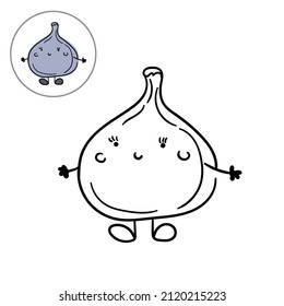 Children's coloring page with cute fig character. Vector illustration template hand drawn.