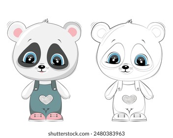 Children's coloring page with a panda. Vector panda boy. Cute cartoon character. Outline black and white image.