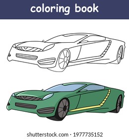 Children's coloring page with sports car, isolated vector illustration