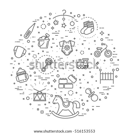 Children's concept illustration, line flat design