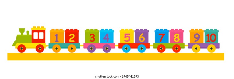 childrens constructor train with trailers with numbers from 1 to 10. the concept of preschool education. Learn to count. vector illustration isolated on white background