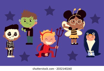 childrens in costumes halloween celebrating