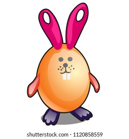 Childrens crafts in the form of a small bunny made from chicken egg isolated on white background. Vector cartoon close-up illustration.