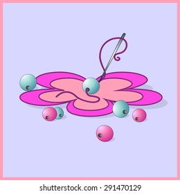 Children's creativity. Application on bead fabric. Vector illustration.