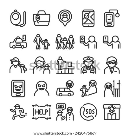 Children's crime prevention icon set