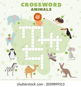 Children's crossword puzzle with cute animals. Educational games for children.