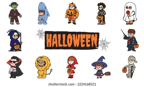 Children's custome character set for halloween 4K vector and illustration