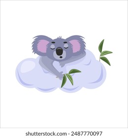 Children's cute animal card. Koala bear sleeping on a cloud. Sweet dreams. Cute character for kids. Isolated vector illustration for children.