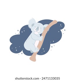 El animal lindo de los niños. Animal en las nubes concepto. Lindo koala dormido. Ilustración vectorial en estilo plano.