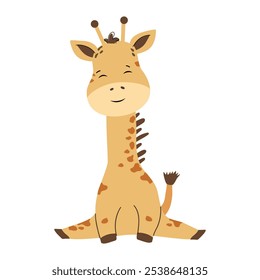 Childrens cute animal giraffe calf isolated on white. Safari animal for baby poster, greeting card and baby design, clothes