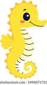 Childrens cute animal. Pretty seahorse. Flat character for children. Vector illustration