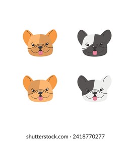 Childrens cute animal set. French bulldog vector set. Cute cartoon french bulldog puppy isolated on white background