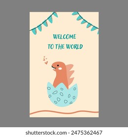 Childrens cute animals cards, posters for birthday party. Dinosaurs greeting cards, baby animals hand drawn design. Birthday celebration childrens animals background.