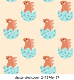 Childrens cute animals pattern - doodle baby dinosaur seamless background. Nursery design. Cute baby dinosaurs or dragons pattern for fabric print, cover design, textile, wallpapers. Little animals.