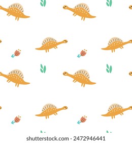 Childrens cute animals pattern - doodle baby dinosaur seamless background. Nursery design. Cute baby dinosaurs or dragons pattern for fabric print, cover design, textile, wallpapers. Little animals.